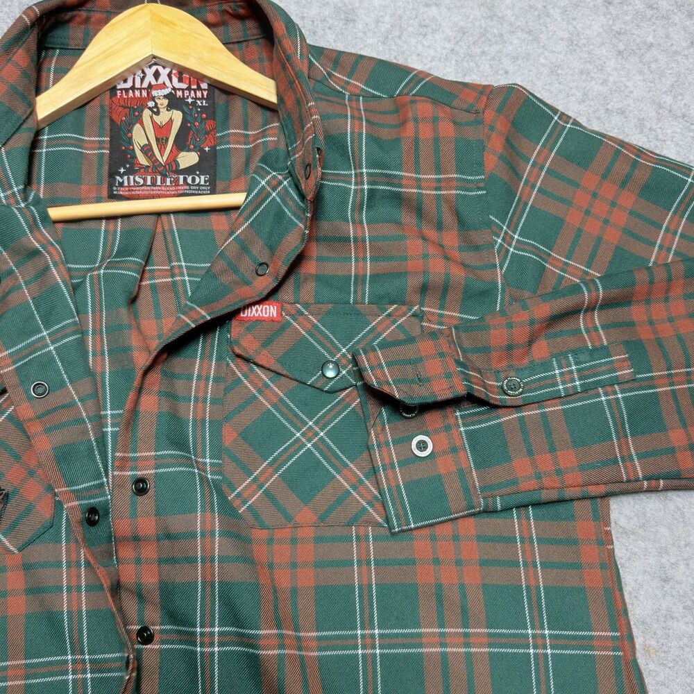 MINT Dixxon Flannel Co Mistletoe Plaid Shirt Men's XL Green Rust pearl button